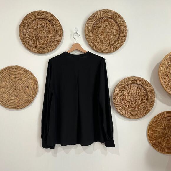 ALC Neutral Black Silk Ruffle Embroidered Flower Long Sleeve Blyth Blouse Top 8 - Picture 3 of 7